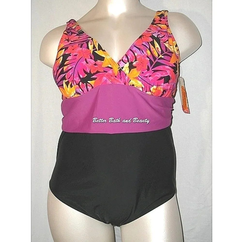 Tropical Escape Plus Size Crossover 1PC‎ Swimsuit 20W Pink Curvy
